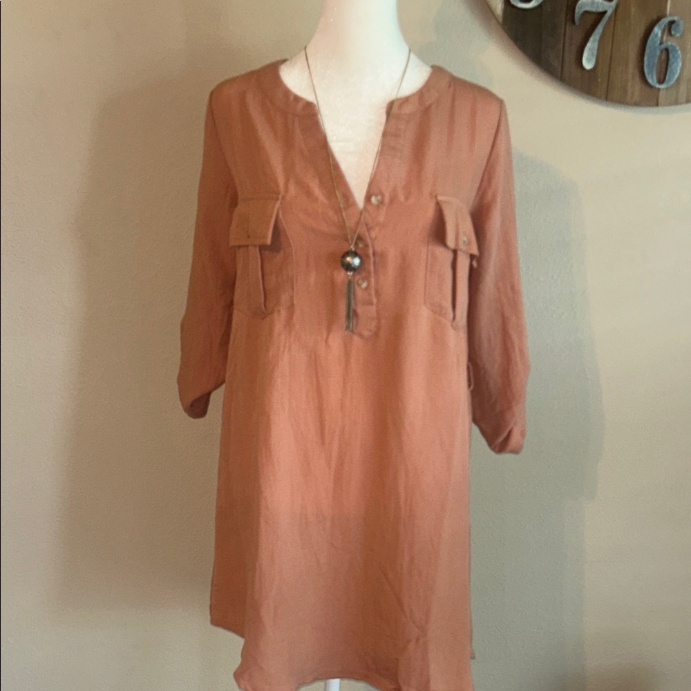 Elegant Tan Button-Front Tunic